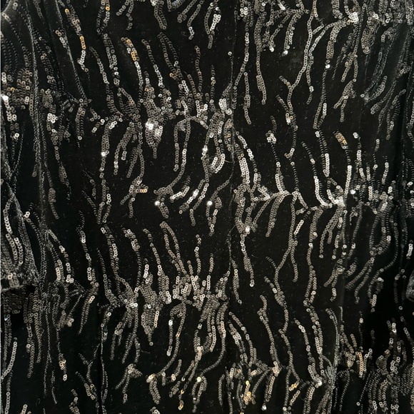 RICKIE FREEMAN TERI JON BLACK VELVET SEQUIN COLD SHOULDER SHEATH  DRESS 16 - Picture 8 of 8